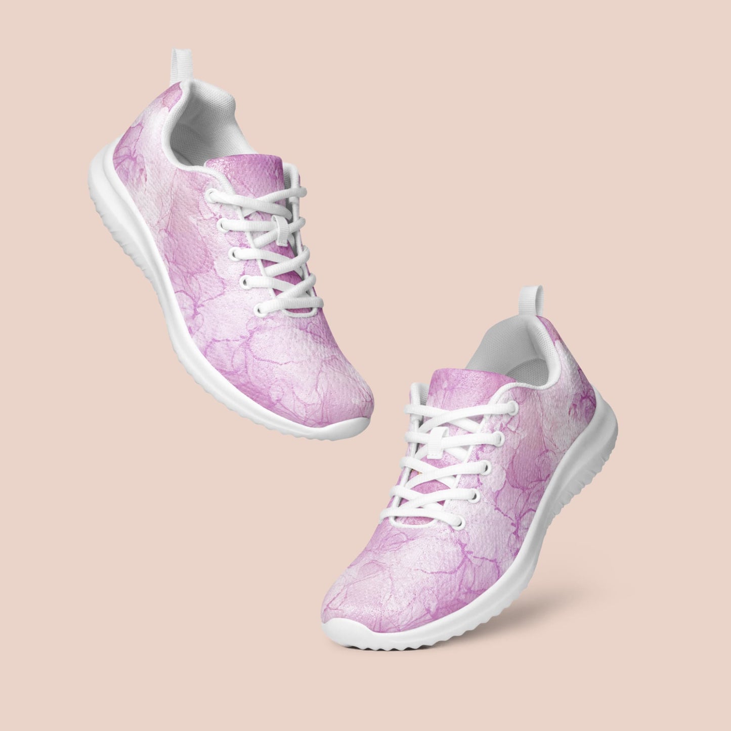 Chaussures de sport pour femme motif marbre rose - Vue du dessus semelle blanche - Artic60