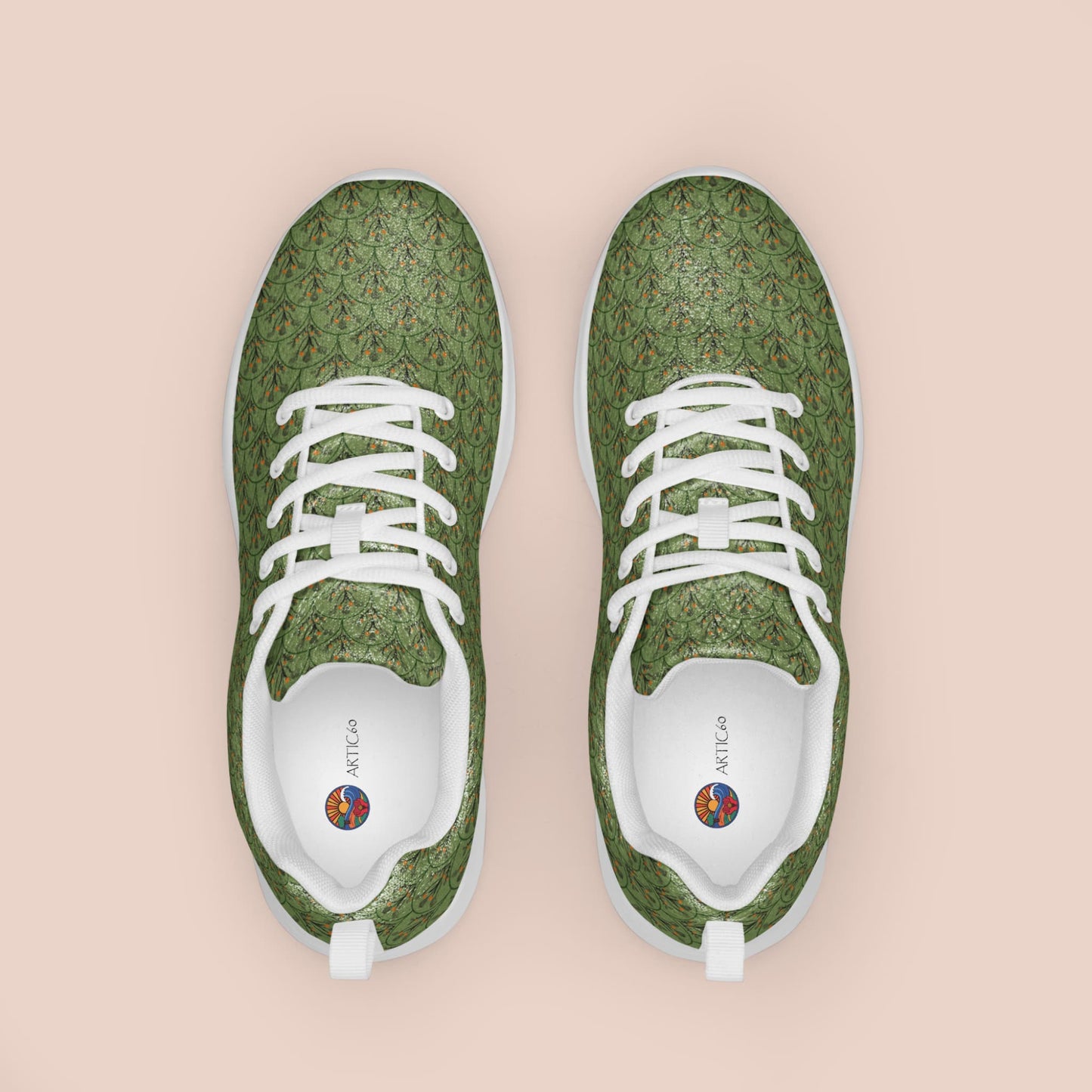 Baskets femme confortables avec motif feuillage vert - semelle blanche - Artic60