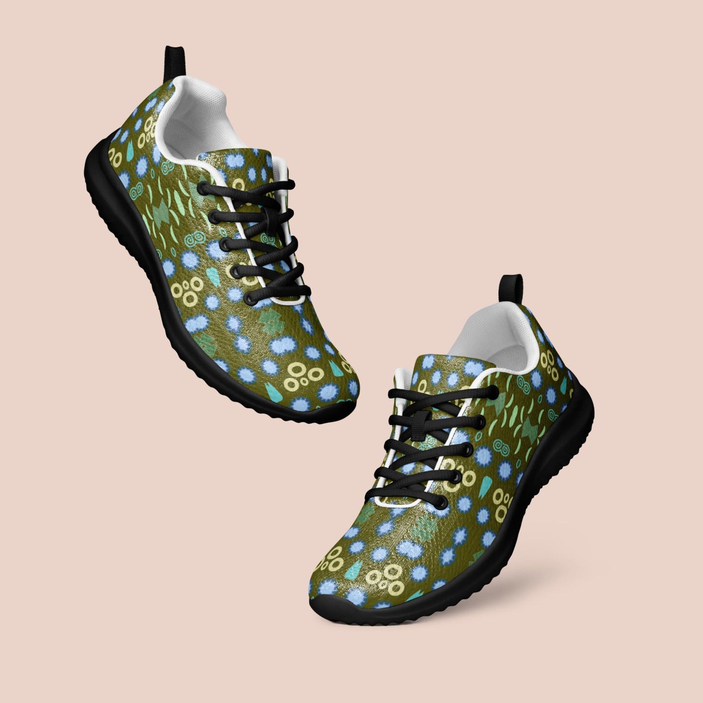 Baskets vert olive et formes géométriques bleues avec semelle noire - Artic60