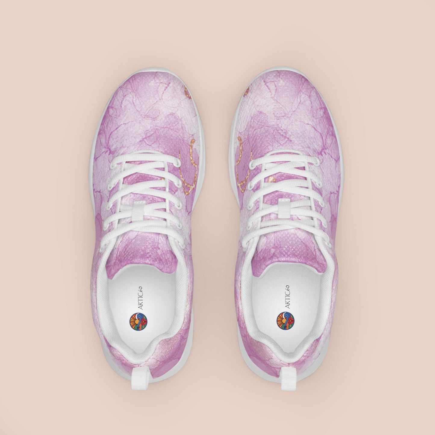 Vue du dessus de baskets femme marbre rose avec semelle blanche - Artic60