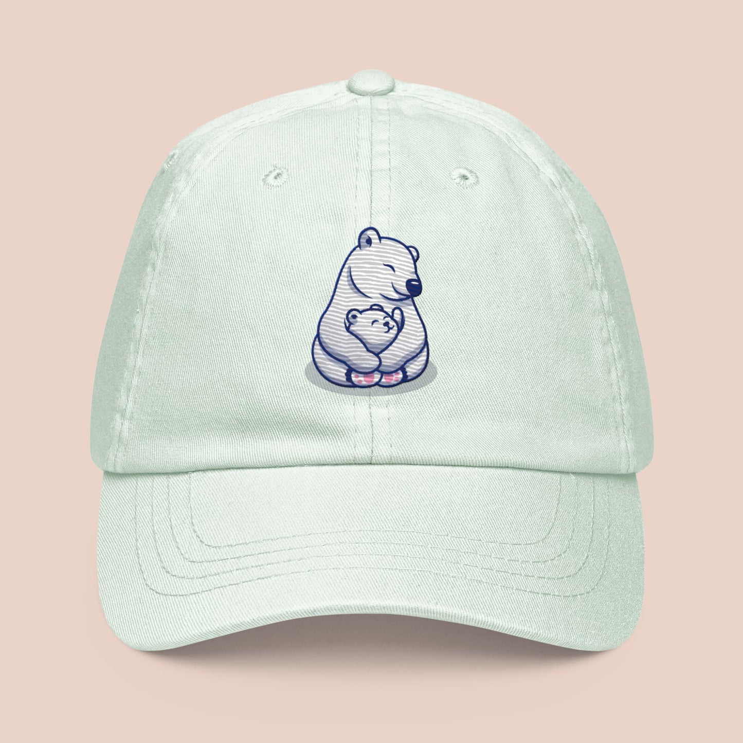 Casquette verte pastel en coton avec illustration d’un ours polaire - Artic60