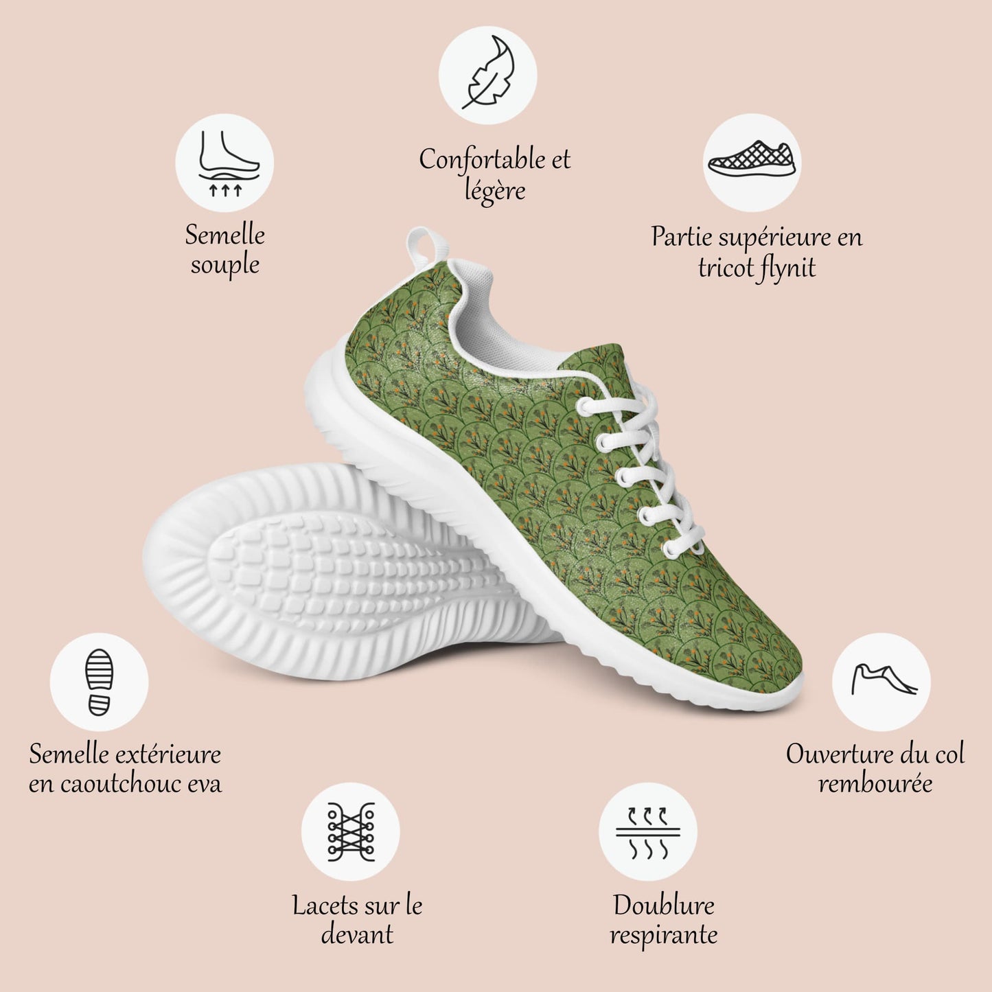 Détail du produit Chaussures de sport femme imprimé feuillage - confort et style - semelle blanche - Artic60