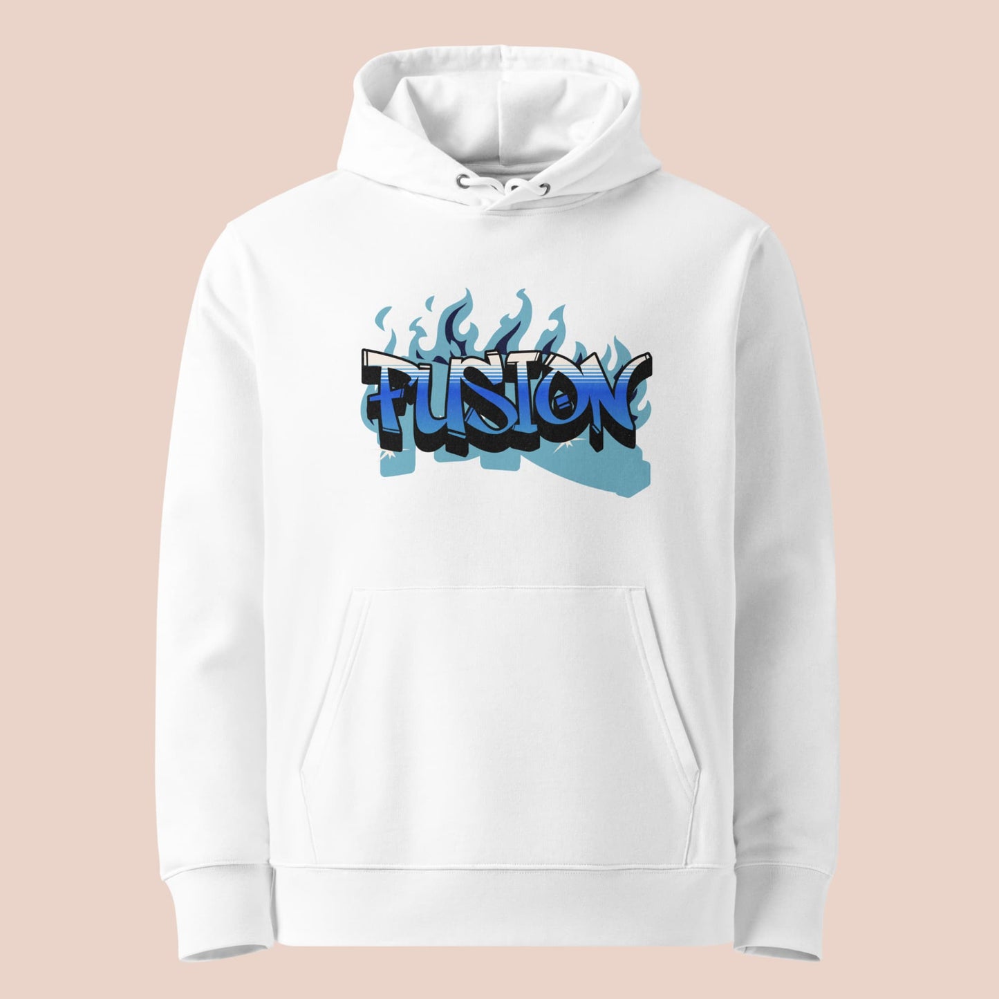 Hoodie blanc en coton bio avec design graffiti bleu et flammes - Artic60