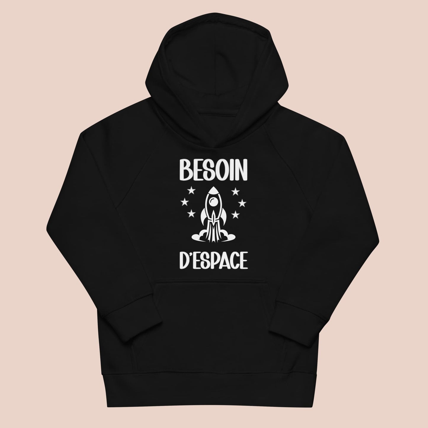 Hoodie noir à plat pour enfant avec fusée et étoiles - Artic60