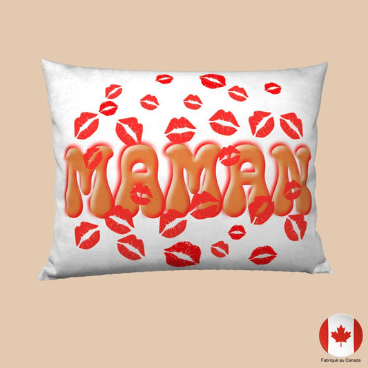 Housse de coussin 26 x 20 pouces MAMAN avec motifs de baisers rouges - Artic60