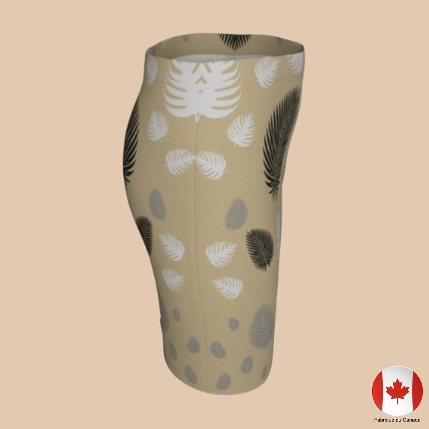 Jupe moulante motif tropical de feuilles - vue profil droit - coupe ajustée - Artic60