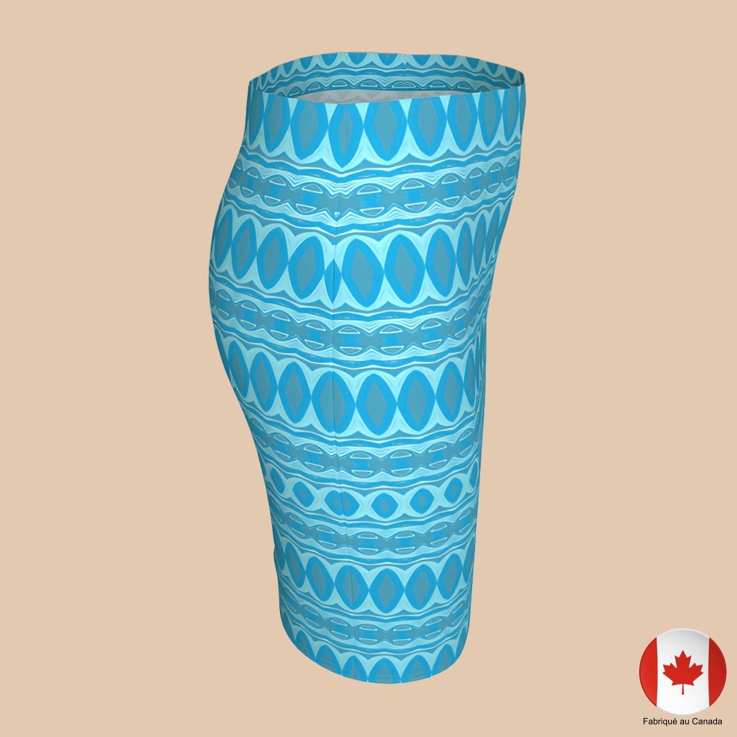 Vue côté droit de la jupe moulante turquoise à motifs géométriques – Artic60