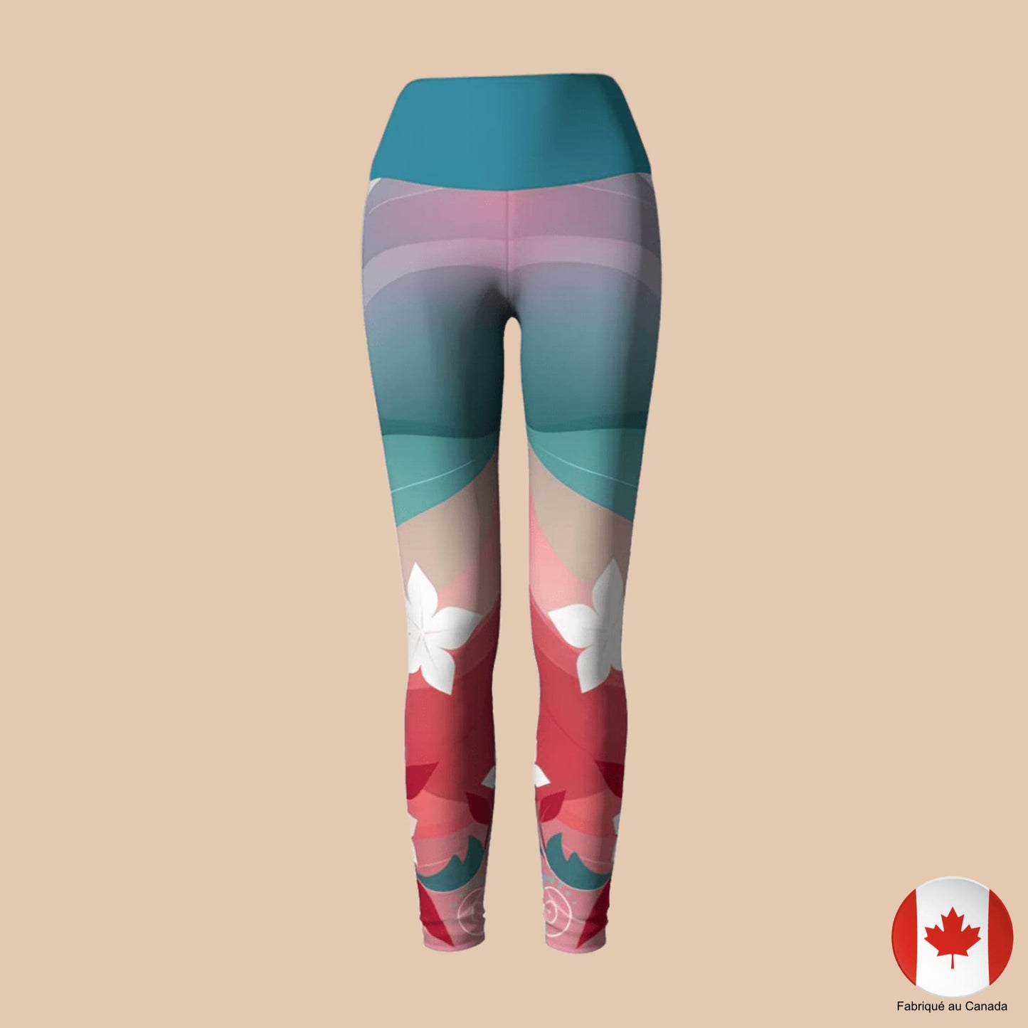 Leggings de yoga pour femme avec motif floral coloré - vue avant