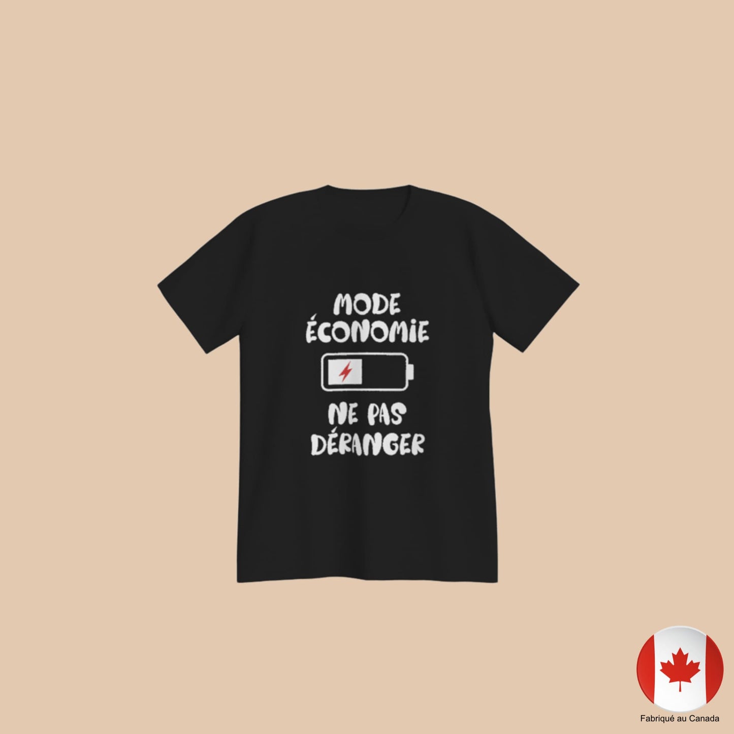 T-shirt premium noir avec motif batterie faible et texte « Mode Économie Ne Pas Déranger » - Artic60