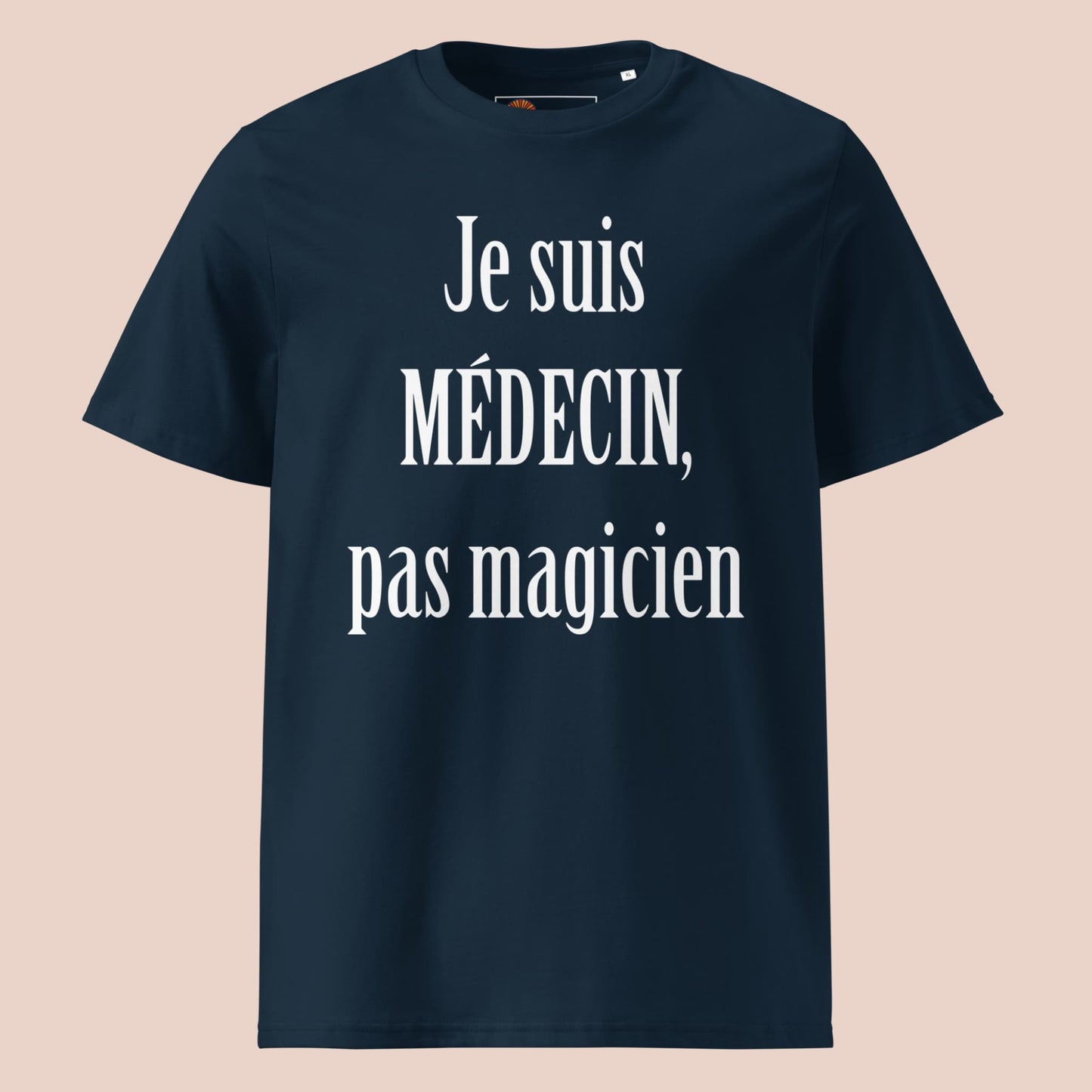 T-shirt bleu marine à plat avec texte à message blanc pour médecin – Artic60