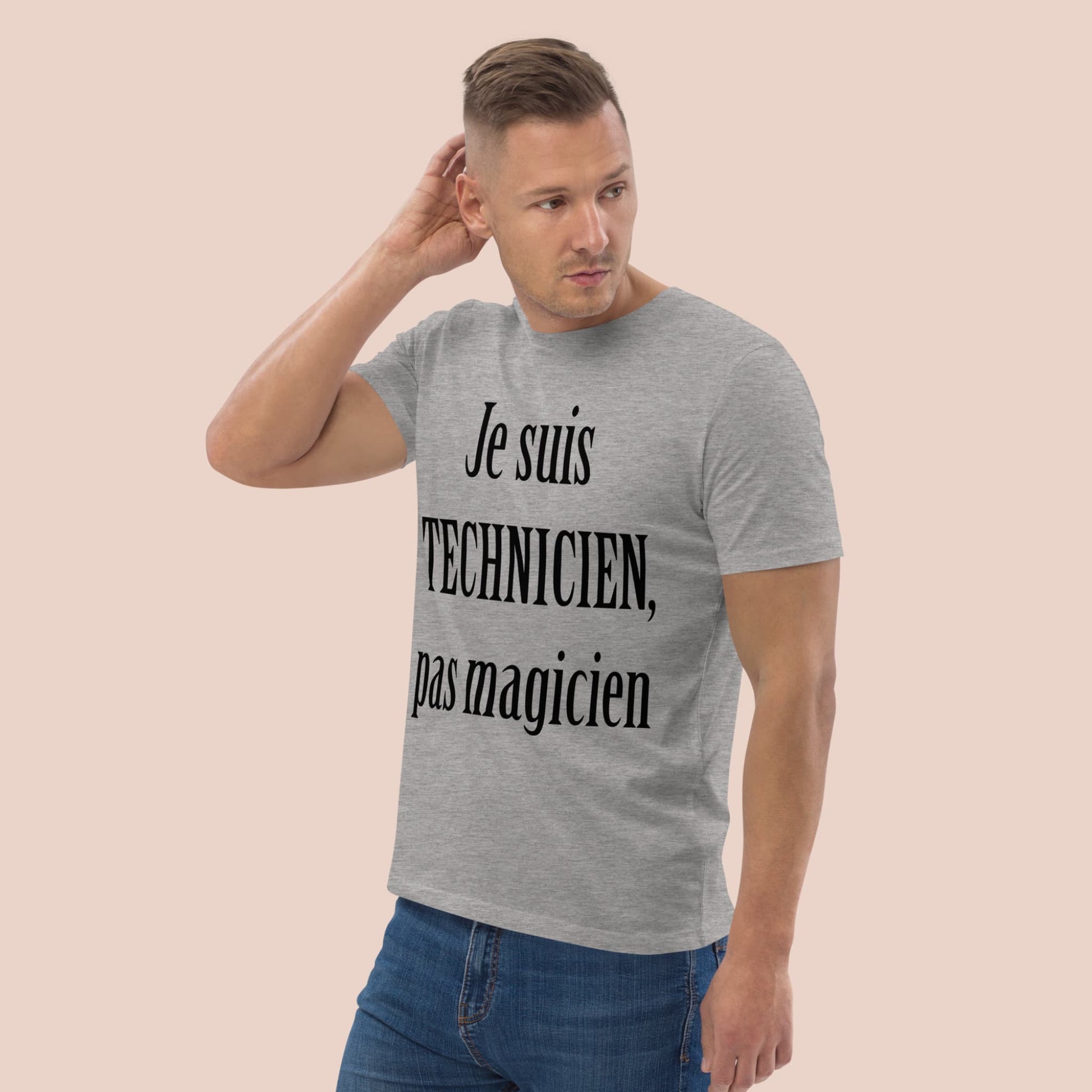 T-shirt gris clair pour homme avec impression Je suis technicien, pas magicien - Artic60