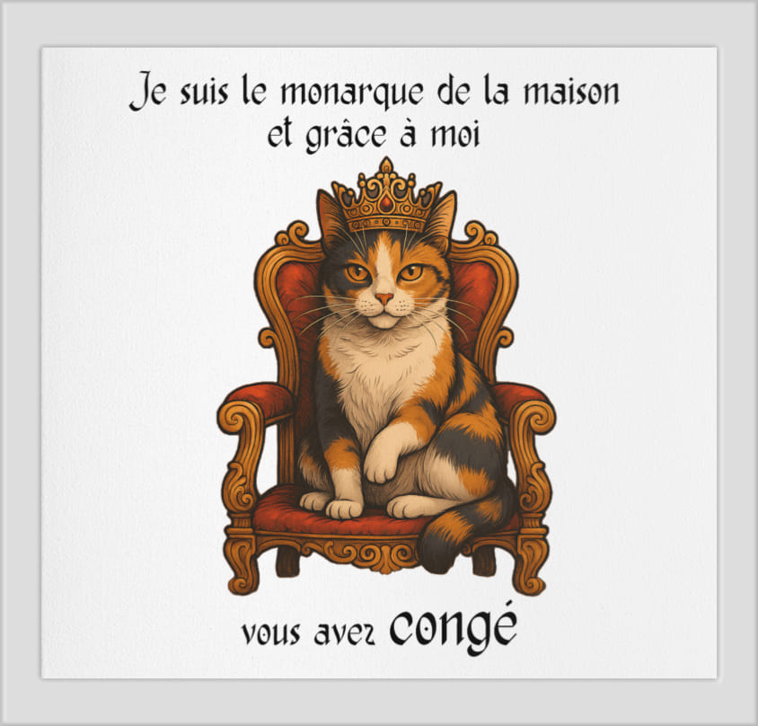 Affiche murale humoristique chat roi, cadre 1,5 pouces, texte « vous avez congé » - Artic60