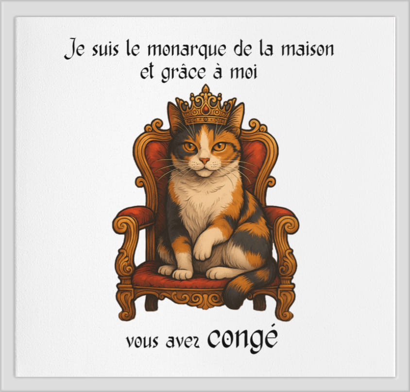 Affiche murale humoristique chat roi, cadre 1 pouce, texte « vous avez congé »