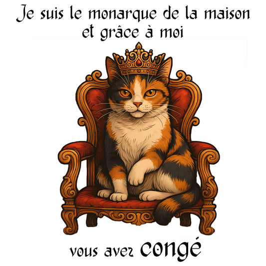 Affiche murale humoristique chat roi, sans cadre, texte « vous avez congé » - Artic60