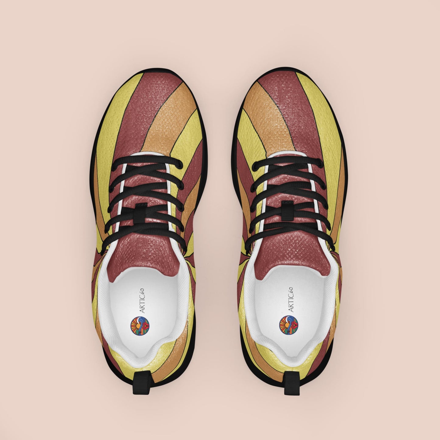 Chaussures de sport femme à motif soleil vintage brun et jaune – côté intérieur – Artic60