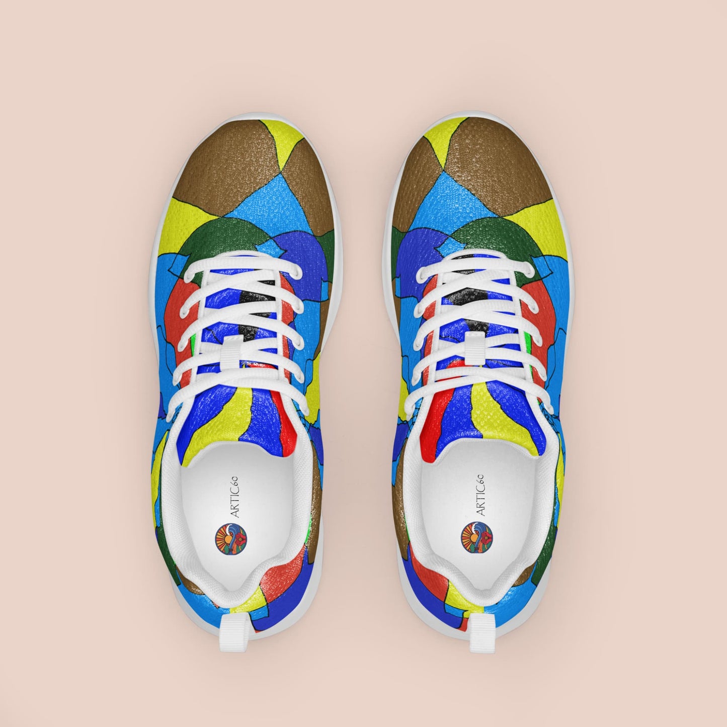 Vue de haut des baskets femme à semelle blanche avec design mosaïque artistique coloré - Artic60