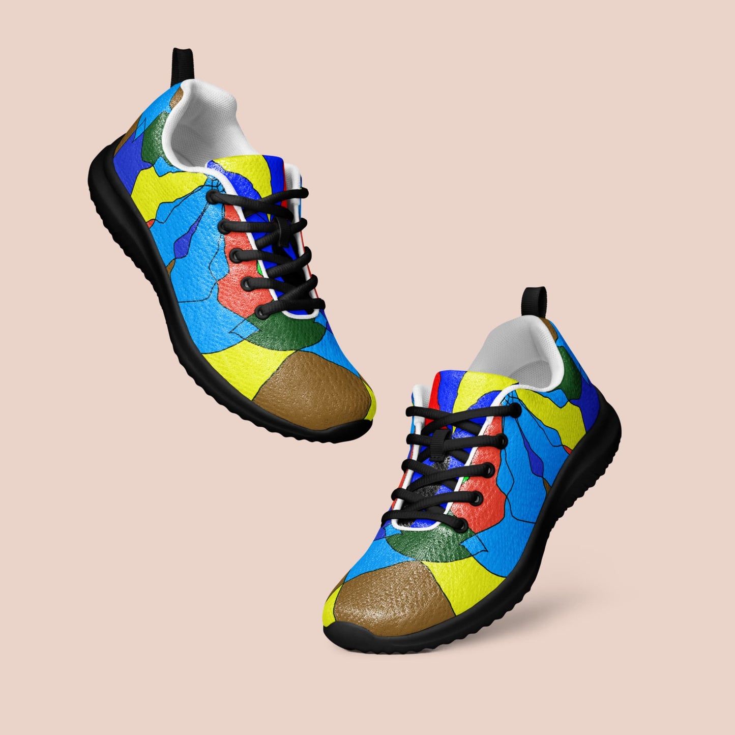 Vue de haut des baskets femme à semelle noire avec design mosaïque abstrait coloré - Artic60