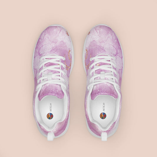 Vue du dessus de baskets femme marbre rose avec semelle blanche - Artic60