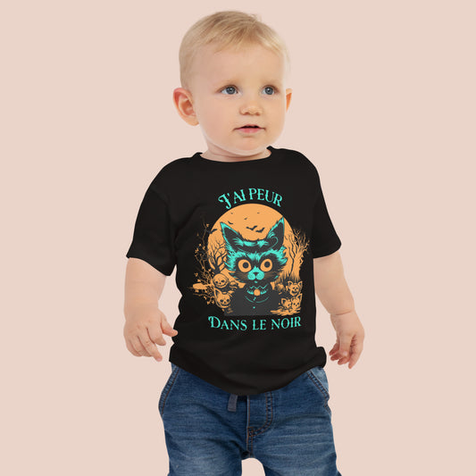 T-shirt à Manches Courtes en Jersey pour Bébé_J'ai peur dans le noir