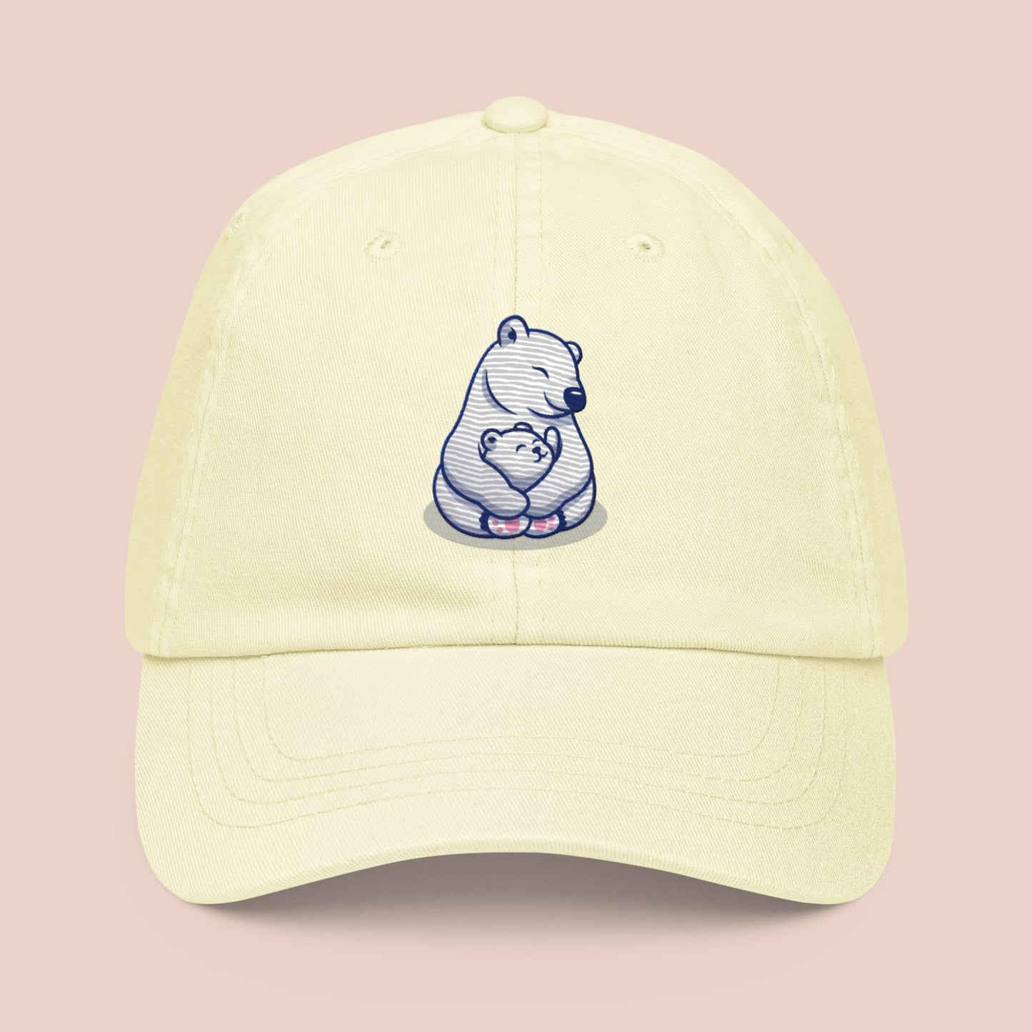 Casquette jaune pastel en coton avec broderie ours polaire - Artic60