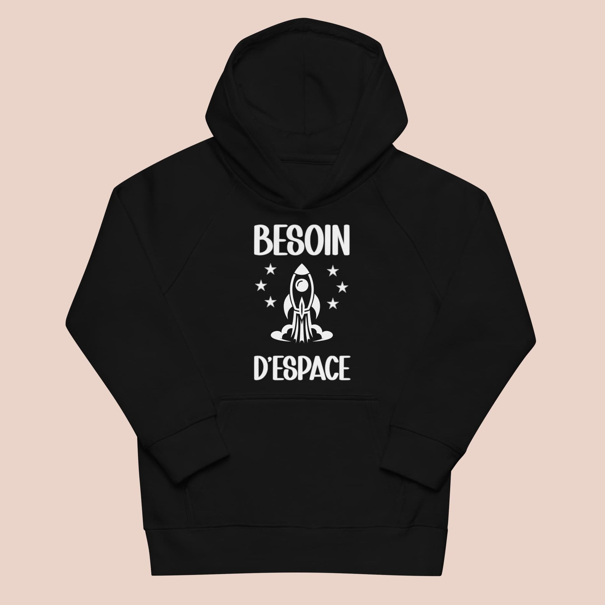 Hoodie noir à plat pour enfant avec fusée et étoiles - Artic60