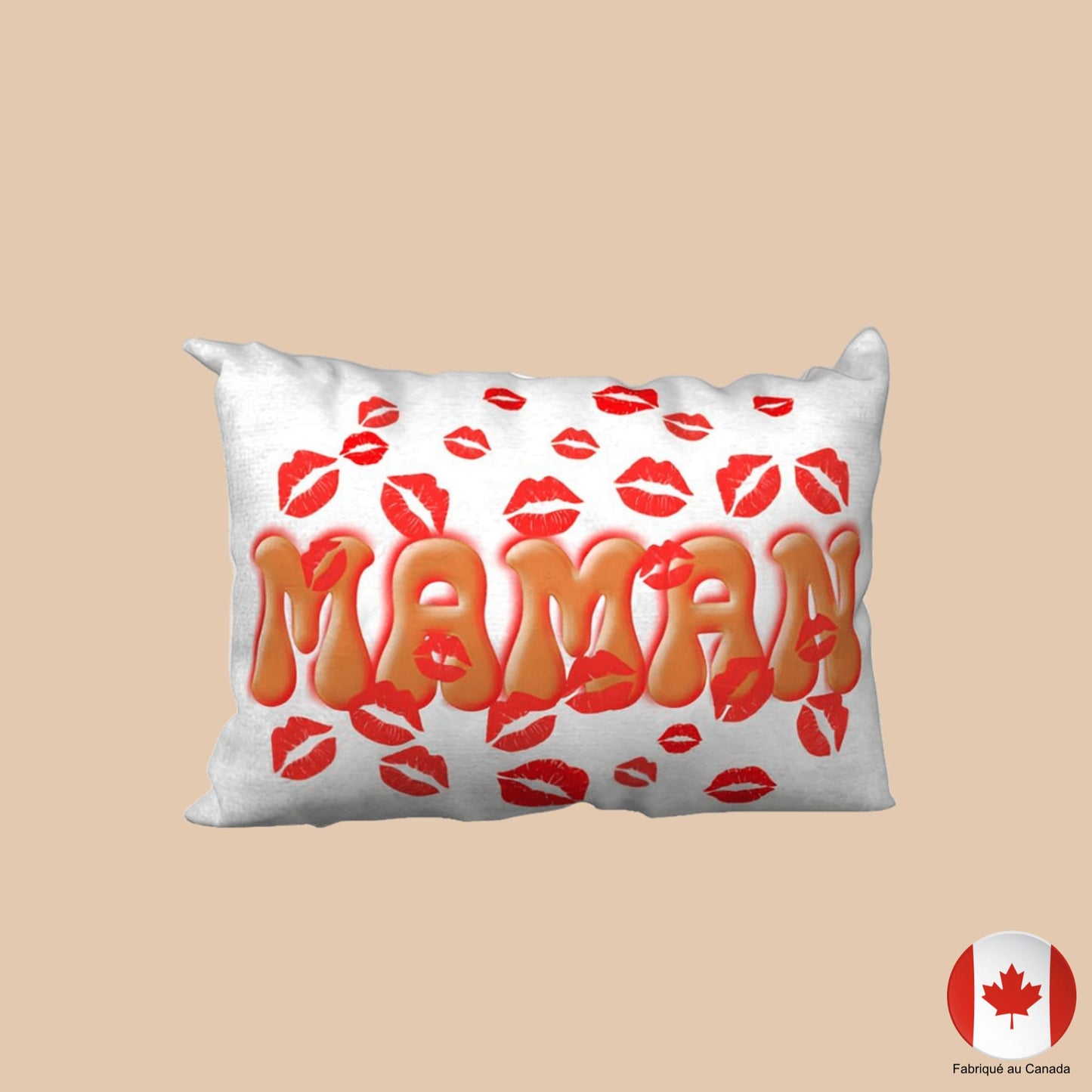 Housse de coussin 20 x 14 pouces MAMAN avec motifs de baisers rouges - Artic60