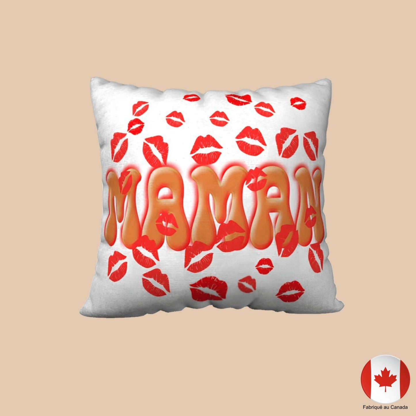 Housse de coussin 22 x 22 pouces MAMAN avec motifs de baisers rouges - Artic60