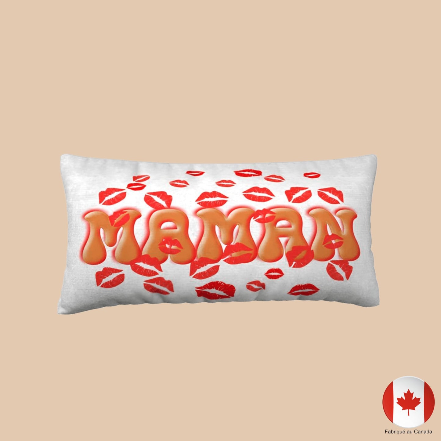 Housse de coussin 24 x 12 pouces MAMAN avec motifs de baisers rouges - Artic60