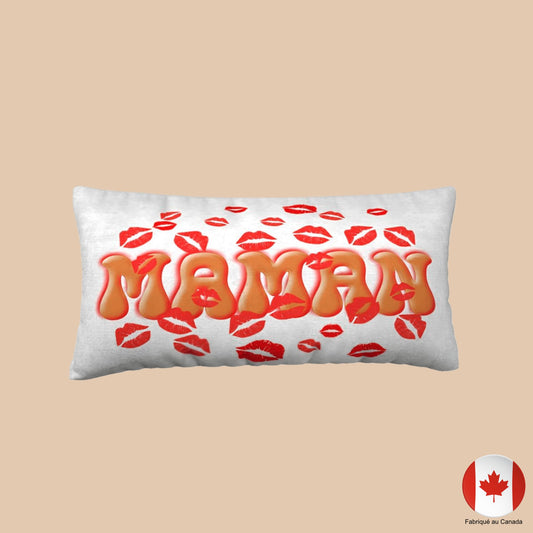 Housse de coussin 24 x 12 pouces MAMAN avec motifs de baisers rouges - Artic60