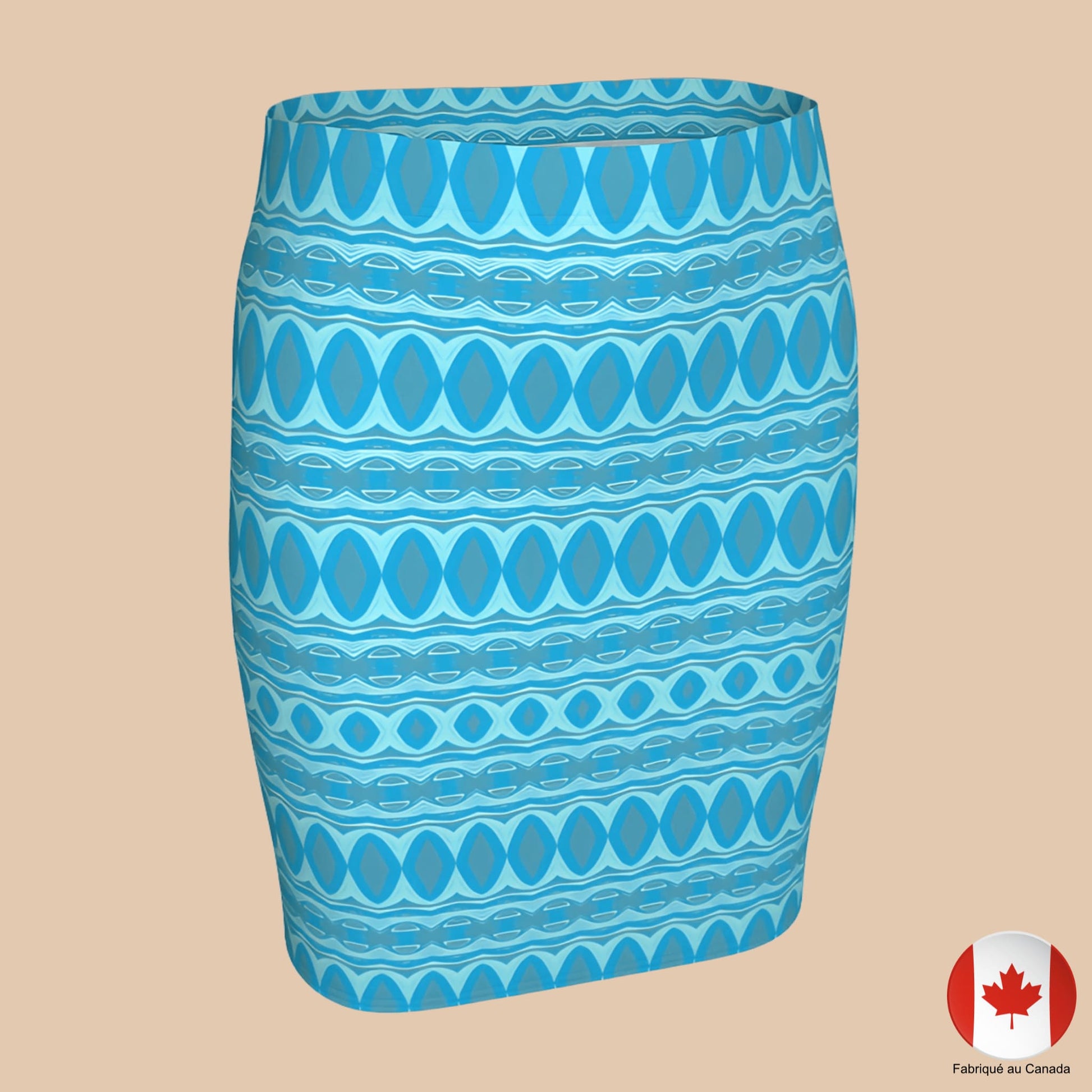 Vue avant de la jupe moulante turquoise à motifs géométriques – Artic60