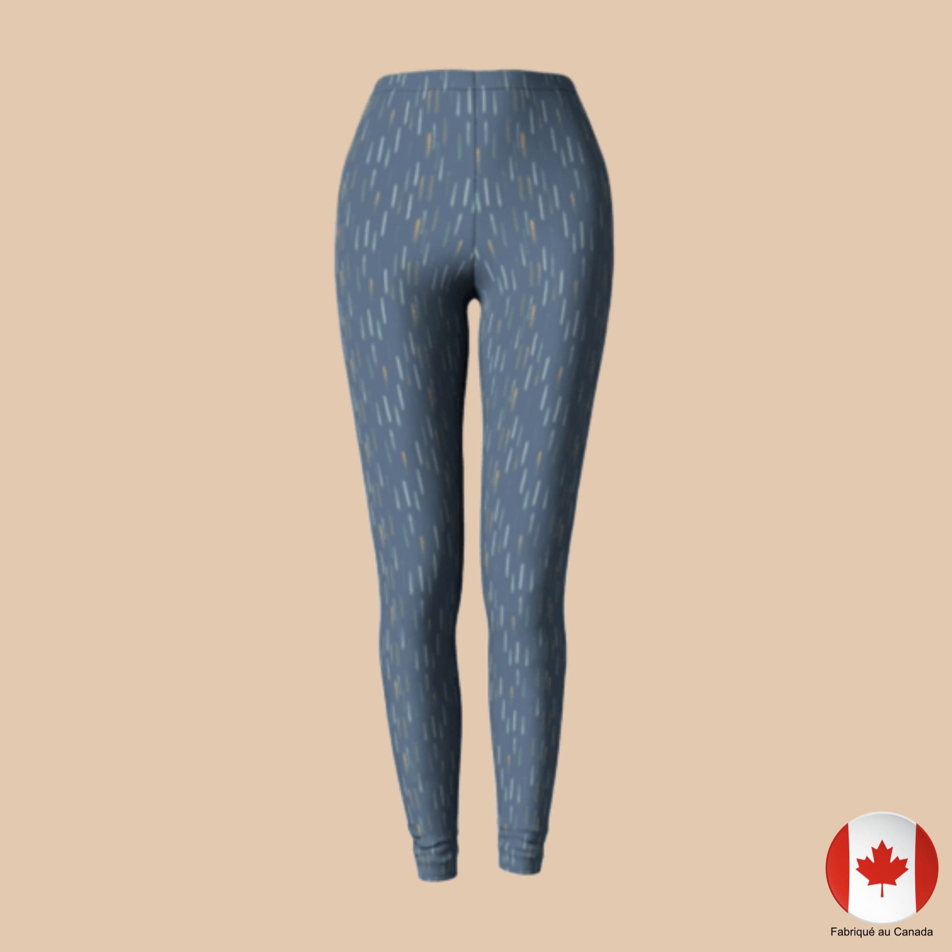 Leggings femme au motif pinceaux bleus et dorés sur fond ardoise - Vue de face - Artic60.ca