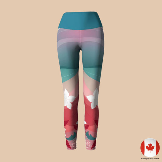 Leggings de yoga pour femme avec motif floral coloré - vue avant