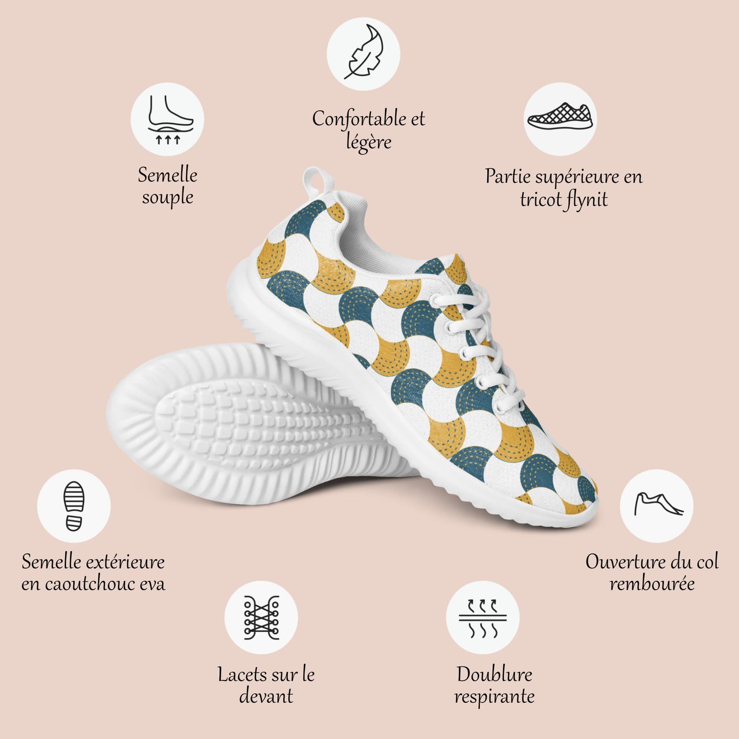 Détail de la chaussure sport pour femmes au motif d'écails jaunes et vertes - Artic60