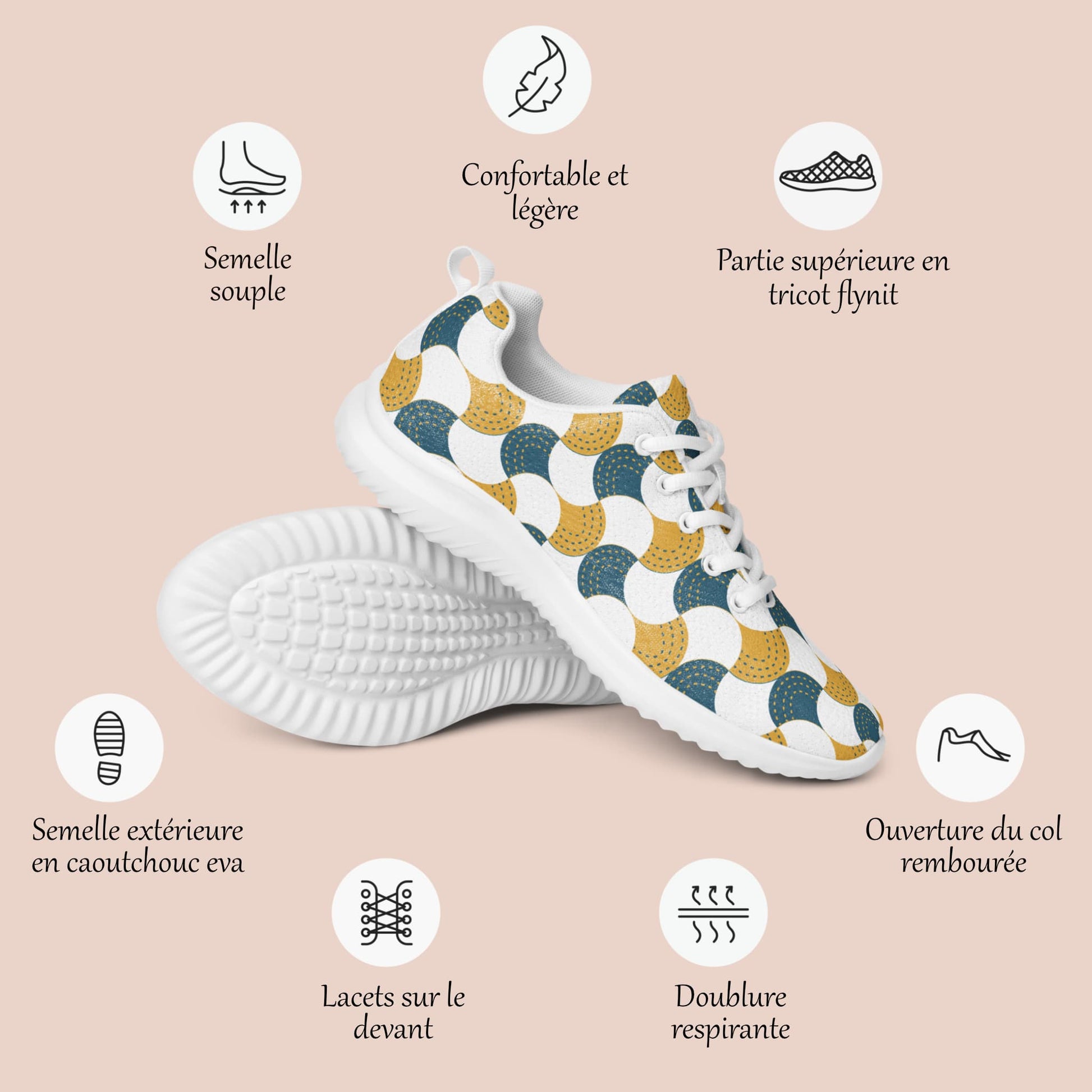 Détail de la chaussure sport pour femmes au motif d'écails jaunes et vertes - Artic60
