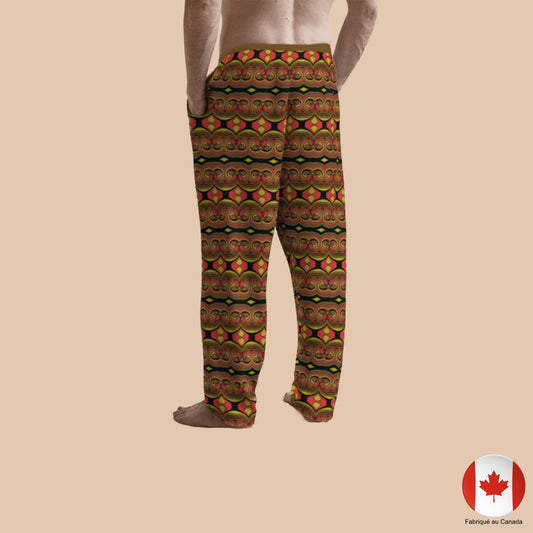 Homme portant un pantalon détente unisexe à motif tribal chaleureux - vue de dos - Artic60
