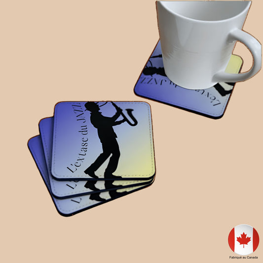 Lot de 4 sous-verre avec silouhette d'un musicien jazz