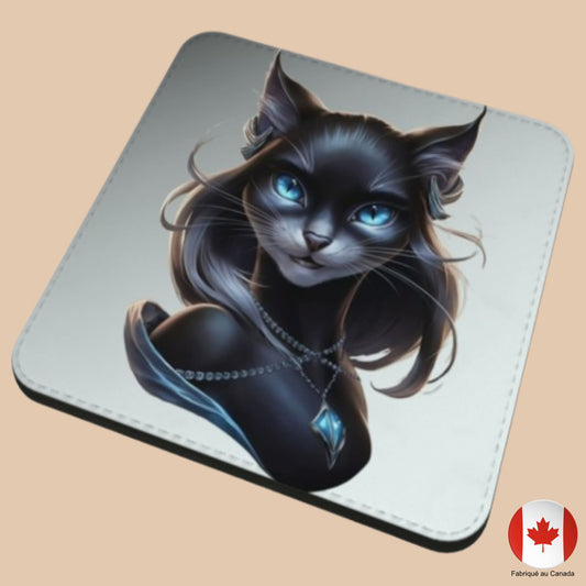 Sous-verre décoratif avec illustration de chatte noire aux yeux bleus – Artic60