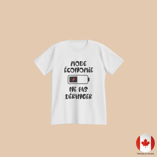 T-shirt premium blanc avec motif batterie faible et texte « Mode Économie Ne Pas Déranger » - Artic60