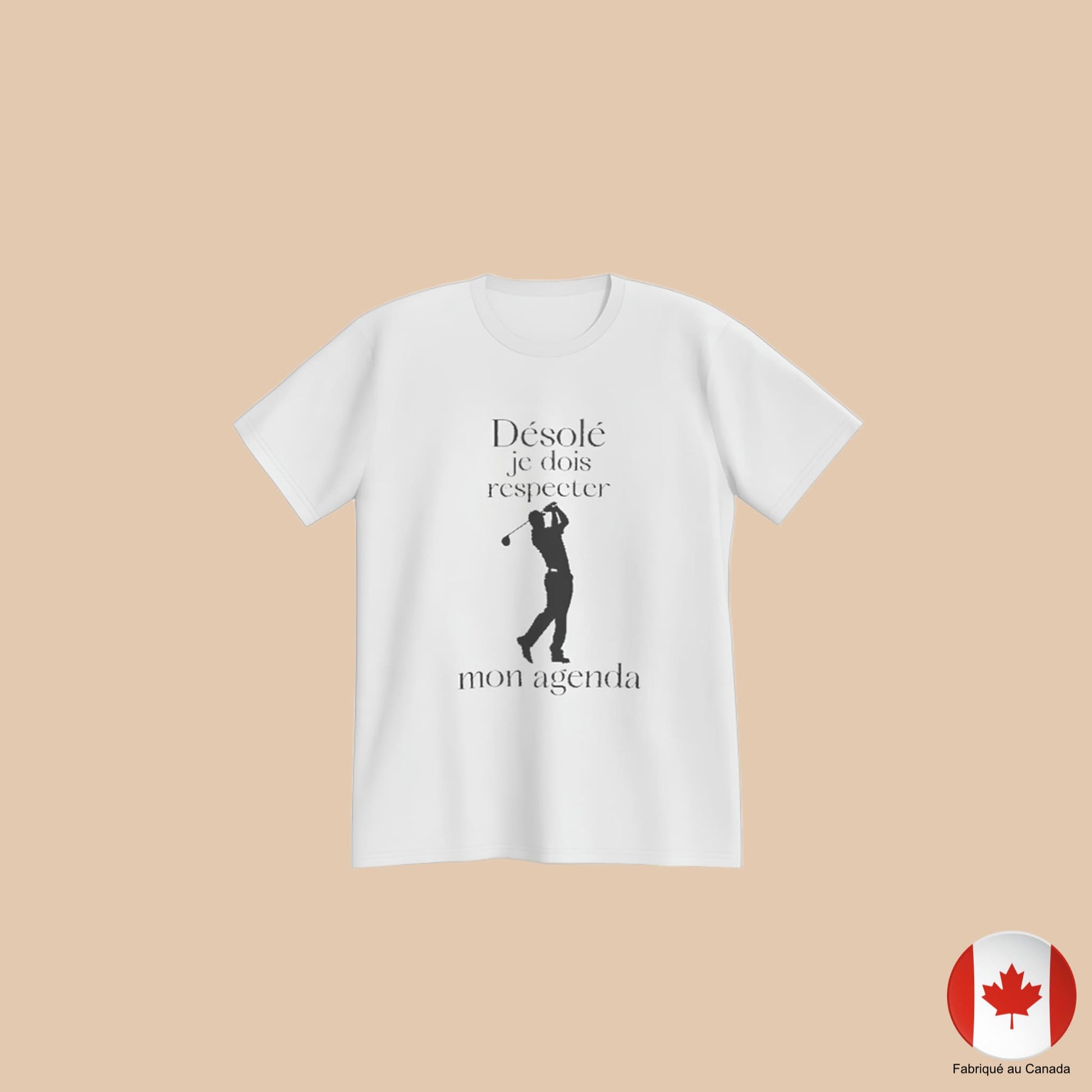 T-shirt blanc humoristique golf avec message « Désolé je dois respecter mon agenda » – Artic60