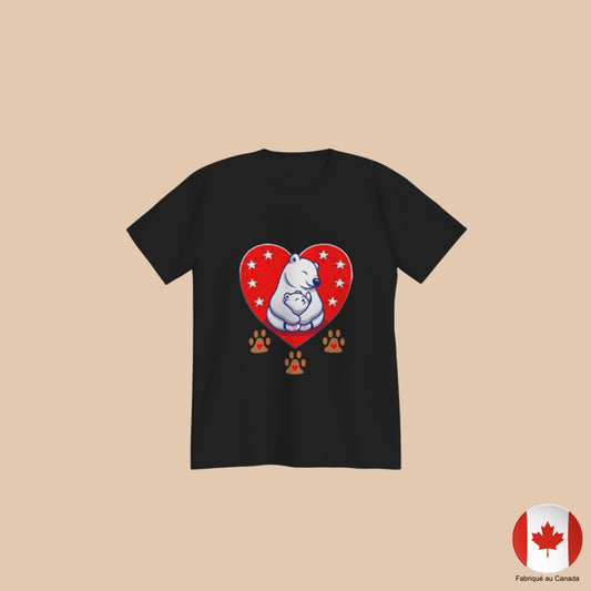 T-shirt noir avec motif d’ours polaire câlin et cœur rouge décoré d’étoiles