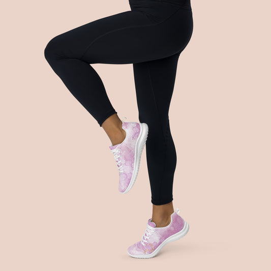 Baskets marbre rose pour femme avec semelle noire - Vue latérale gauche - Artic60