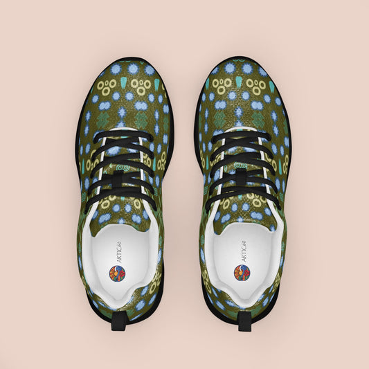 Vue du dessus baskets pour femmes aux motifs géométriques bleus et verts - Artic60