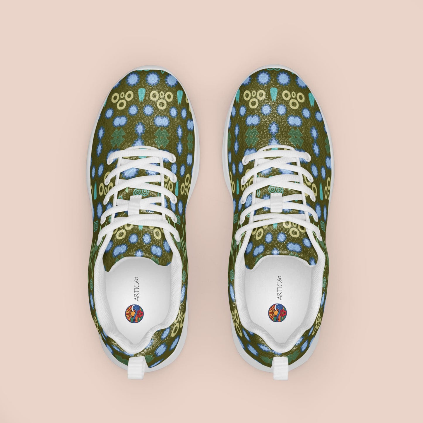 Vue du dessus baskets sports pour femmes aux motifs géométriques verts et bleus - Artic60