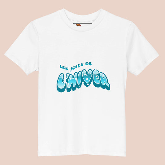 T-shirt enfant en coton bio blanc avec le design « Les joies de l'hiver » – Artic60