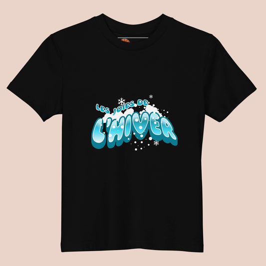 T-shirt enfant en coton bio noir avec le design « Les joies de l'hiver » – Artic60